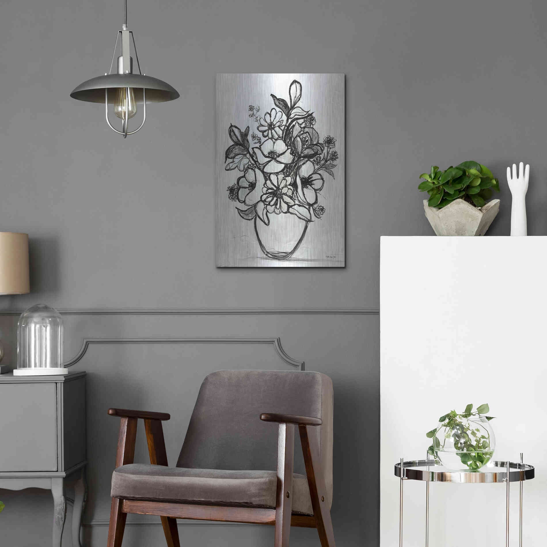 Luxe Metal Art 'Arrangement in Ink' by Stellar Design Studio, Metal Wall Art,16x24