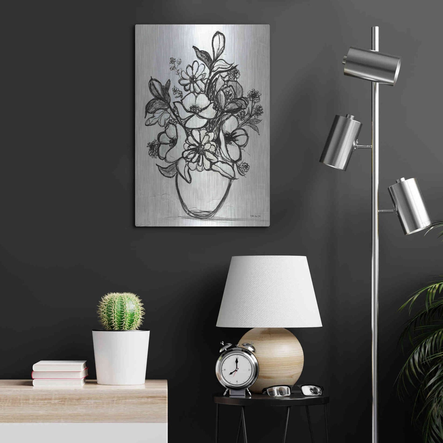 Luxe Metal Art 'Arrangement in Ink' by Stellar Design Studio, Metal Wall Art,16x24