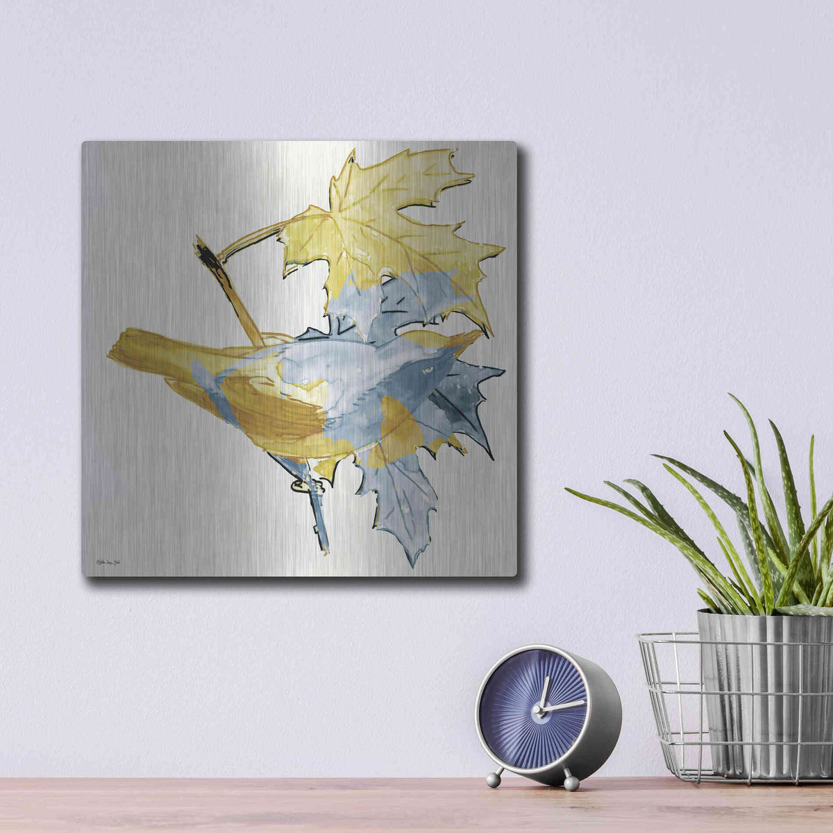 Luxe Metal Art 'Blue and Gold Bird' by Stellar Design Studio, Metal Wall Art,12x12