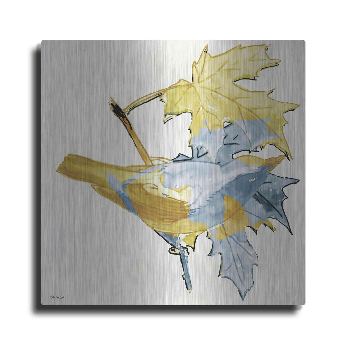 Luxe Metal Art 'Blue and Gold Bird' by Stellar Design Studio, Metal Wall Art