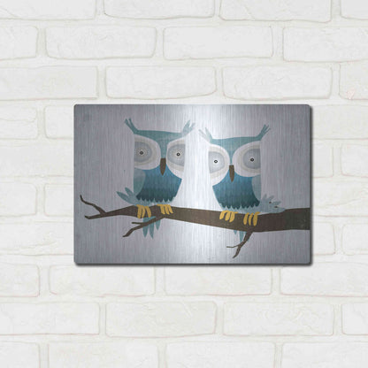 Luxe Metal Art 'Tan Owls Bright' by Ryan Fowler, Metal Wall Art,16x12