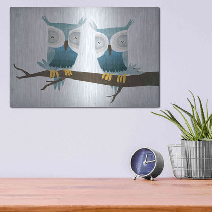 Luxe Metal Art 'Tan Owls Bright' by Ryan Fowler, Metal Wall Art,16x12