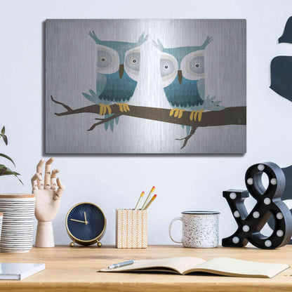 Luxe Metal Art 'Tan Owls Bright' by Ryan Fowler, Metal Wall Art,16x12