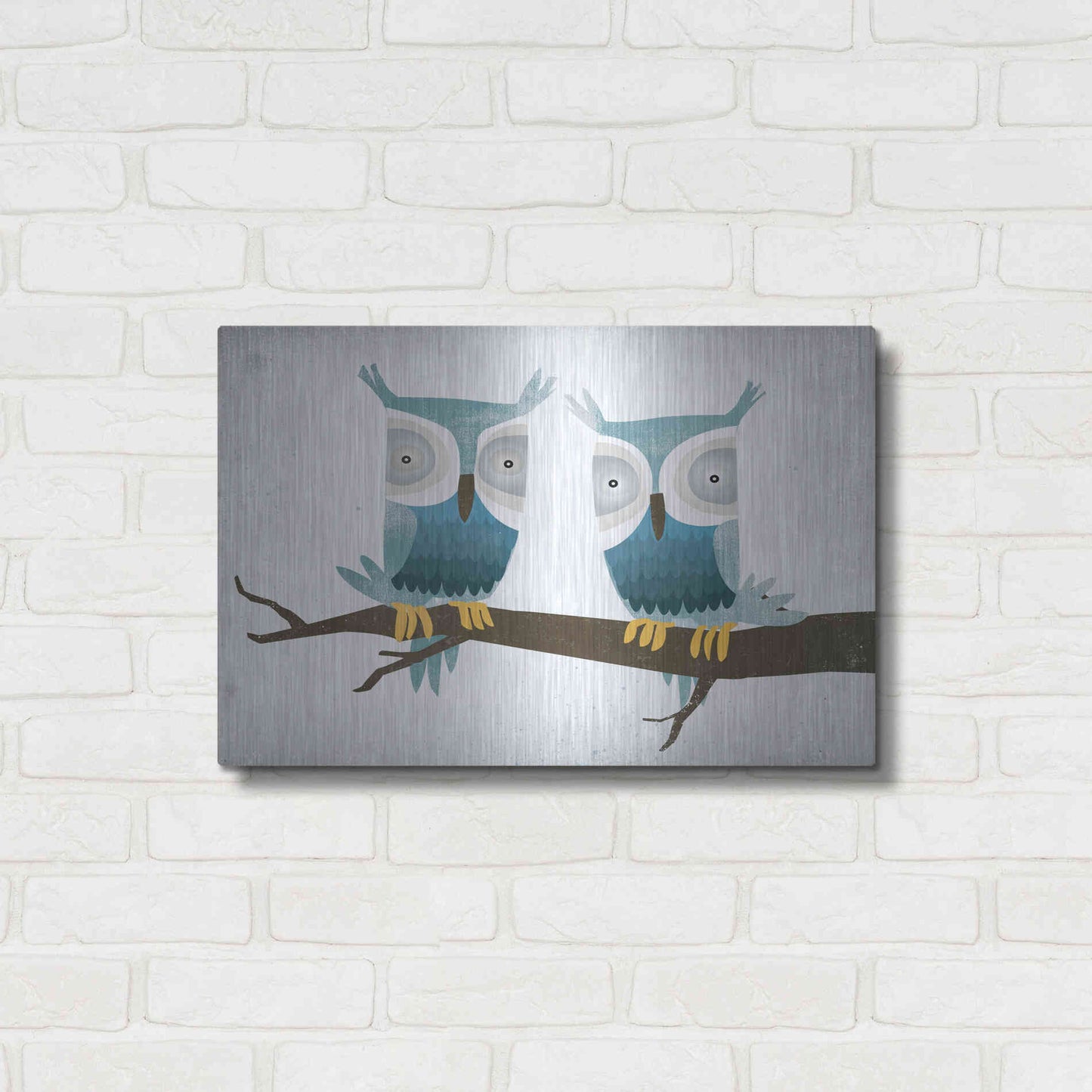 Luxe Metal Art 'Tan Owls Bright' by Ryan Fowler, Metal Wall Art,24x16
