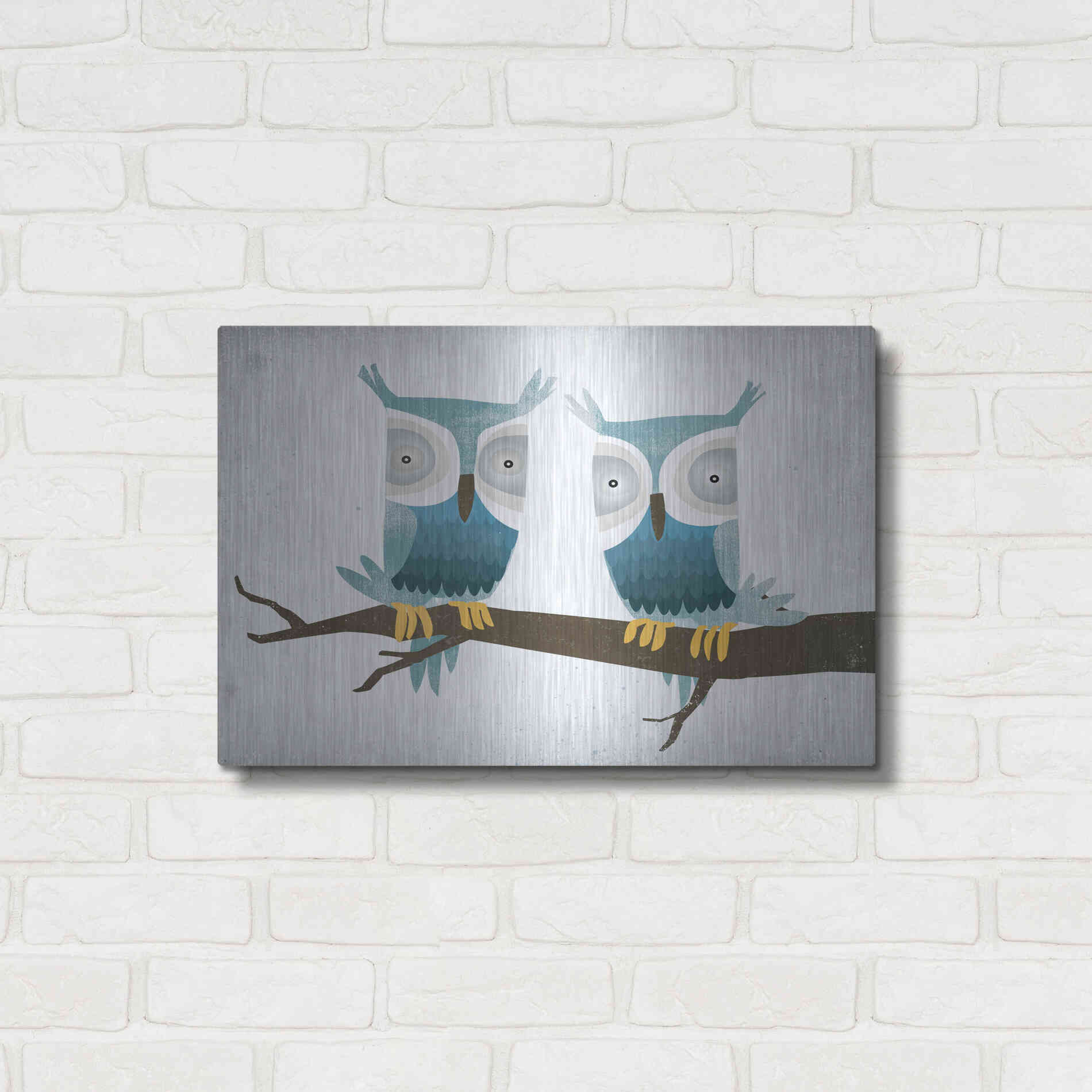Luxe Metal Art 'Tan Owls Bright' by Ryan Fowler, Metal Wall Art,24x16