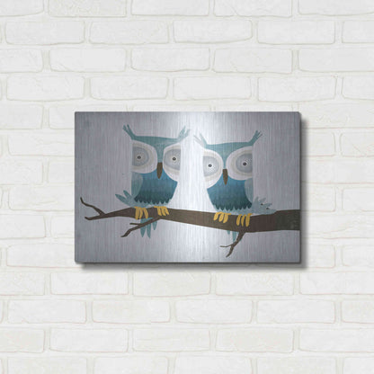 Luxe Metal Art 'Tan Owls Bright' by Ryan Fowler, Metal Wall Art,24x16