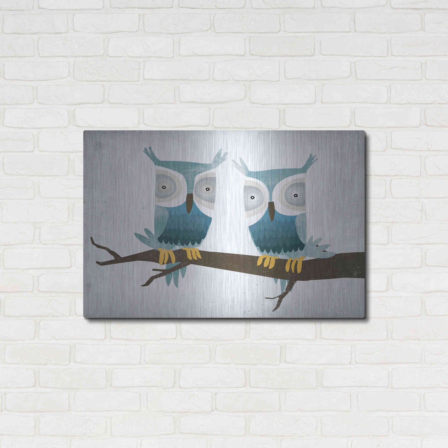 Luxe Metal Art 'Tan Owls Bright' by Ryan Fowler, Metal Wall Art,36x24