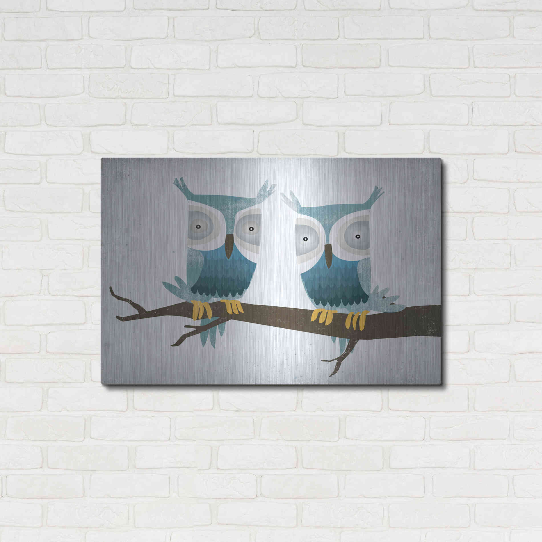 Luxe Metal Art 'Tan Owls Bright' by Ryan Fowler, Metal Wall Art,36x24