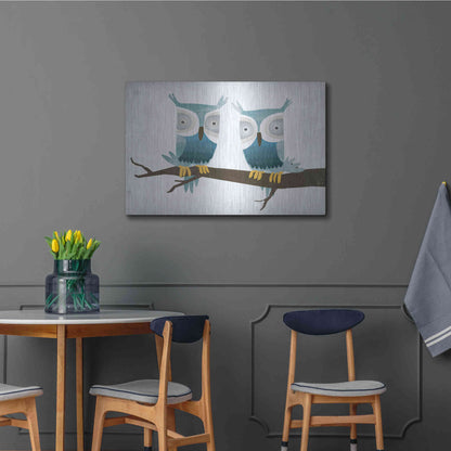 Luxe Metal Art 'Tan Owls Bright' by Ryan Fowler, Metal Wall Art,36x24