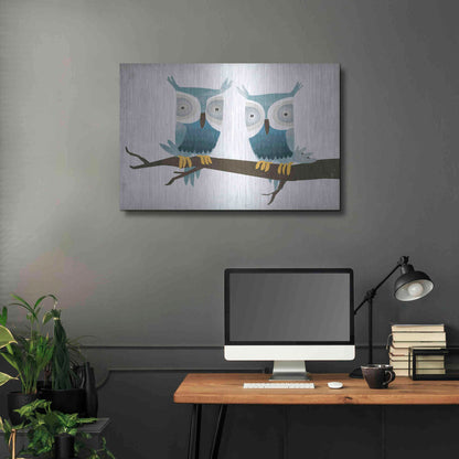 Luxe Metal Art 'Tan Owls Bright' by Ryan Fowler, Metal Wall Art,36x24