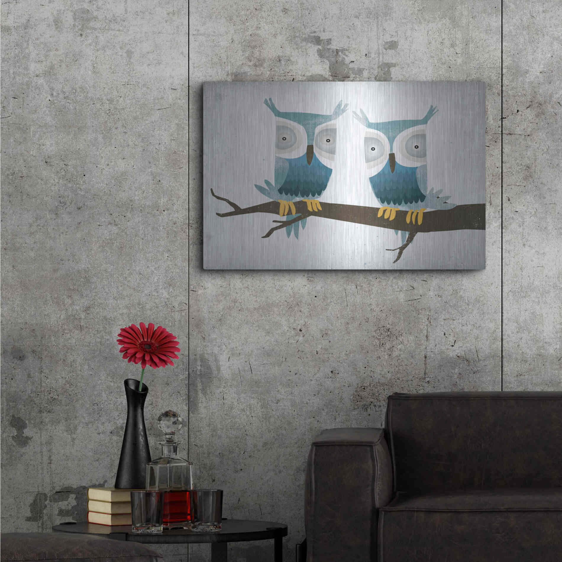 Luxe Metal Art 'Tan Owls Bright' by Ryan Fowler, Metal Wall Art,36x24