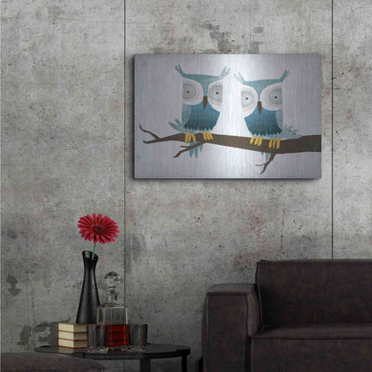 Luxe Metal Art 'Tan Owls Bright' by Ryan Fowler, Metal Wall Art,36x24