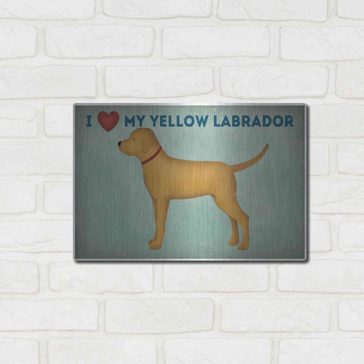 Luxe Metal Art 'Golden Dog Love I' by Ryan Fowler, Metal Wall Art,16x12