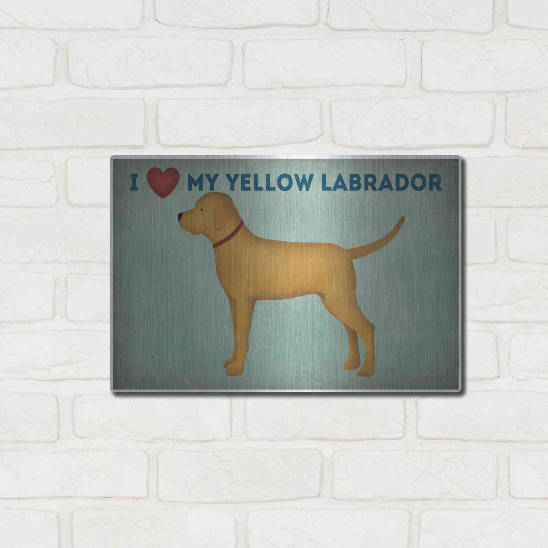 Luxe Metal Art 'Golden Dog Love I' by Ryan Fowler, Metal Wall Art,16x12