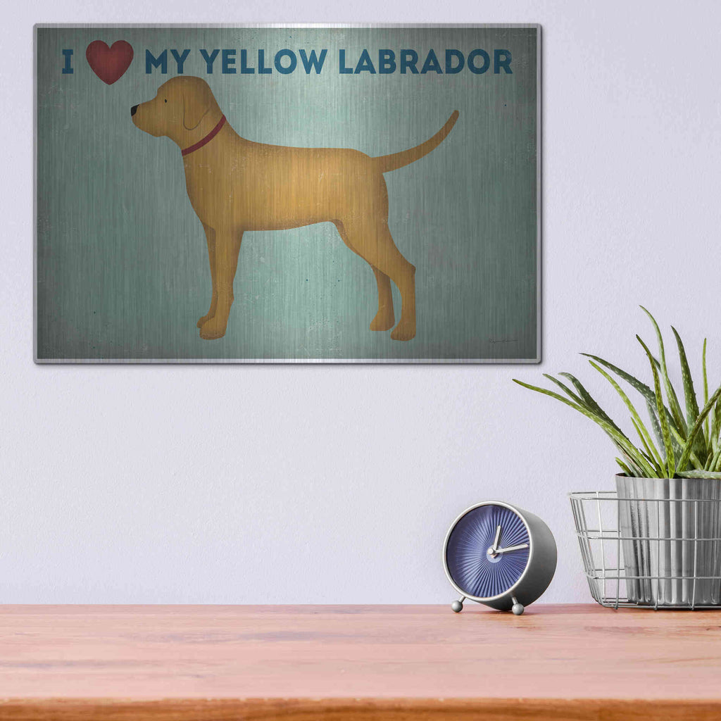 Luxe Metal Art 'Golden Dog Love I' by Ryan Fowler, Metal Wall Art,16x12