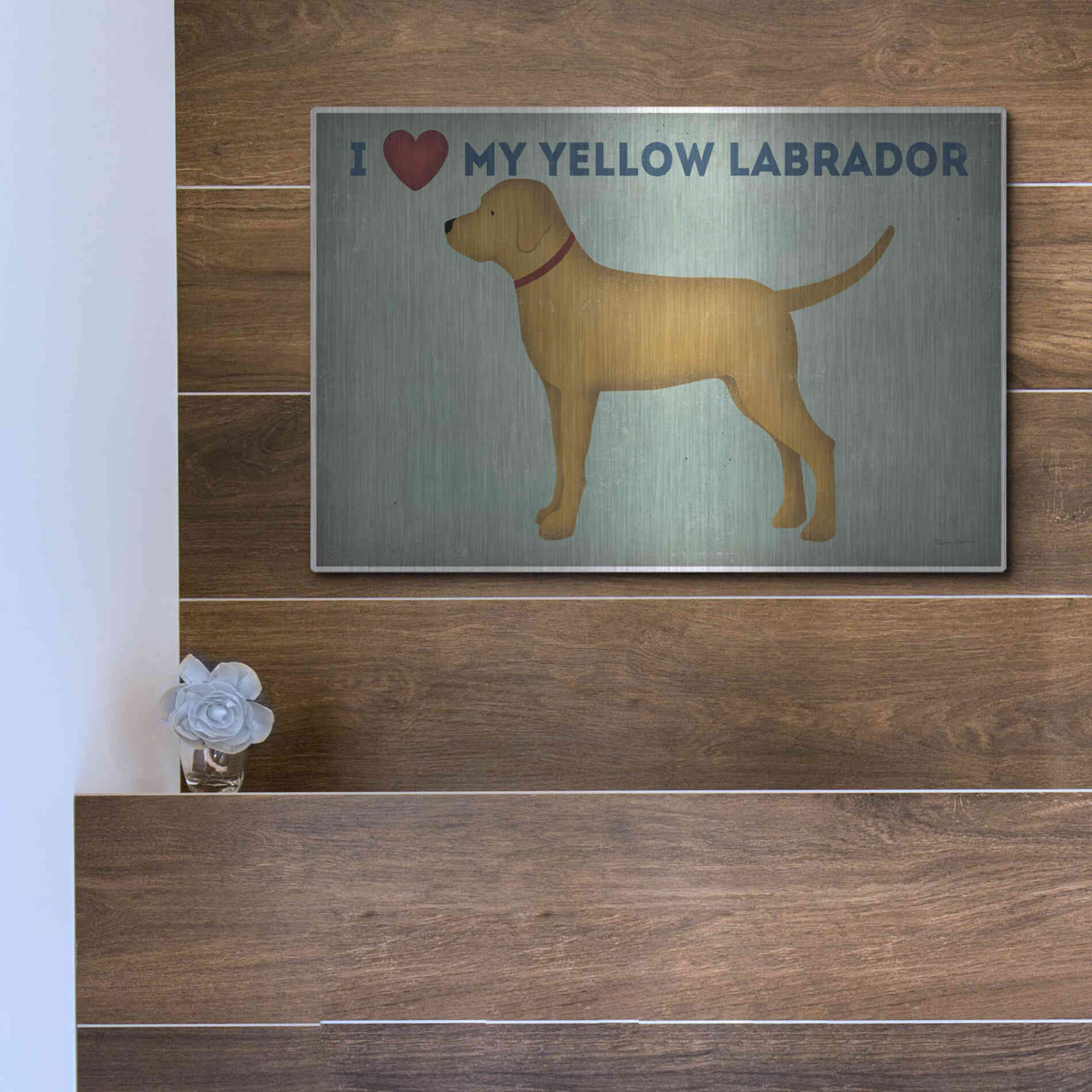 Luxe Metal Art 'Golden Dog Love I' by Ryan Fowler, Metal Wall Art,16x12