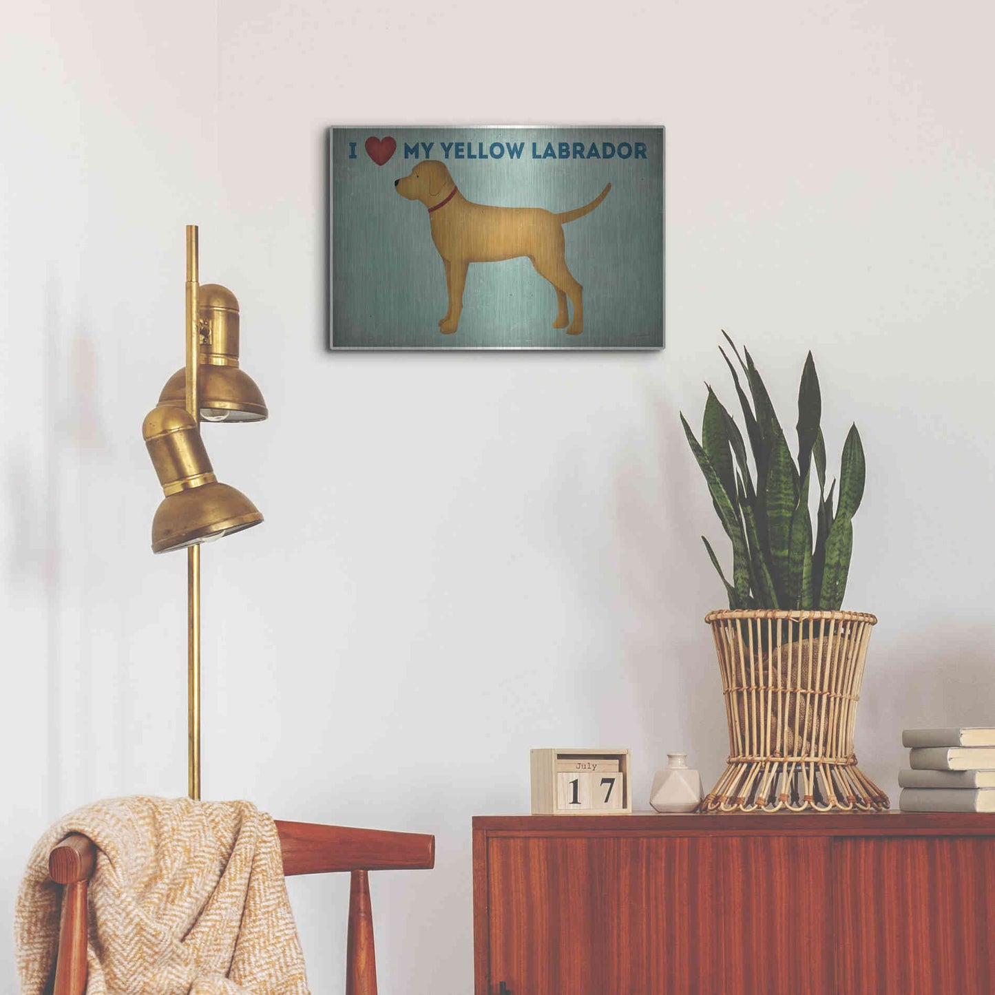 Luxe Metal Art 'Golden Dog Love I' by Ryan Fowler, Metal Wall Art,24x16