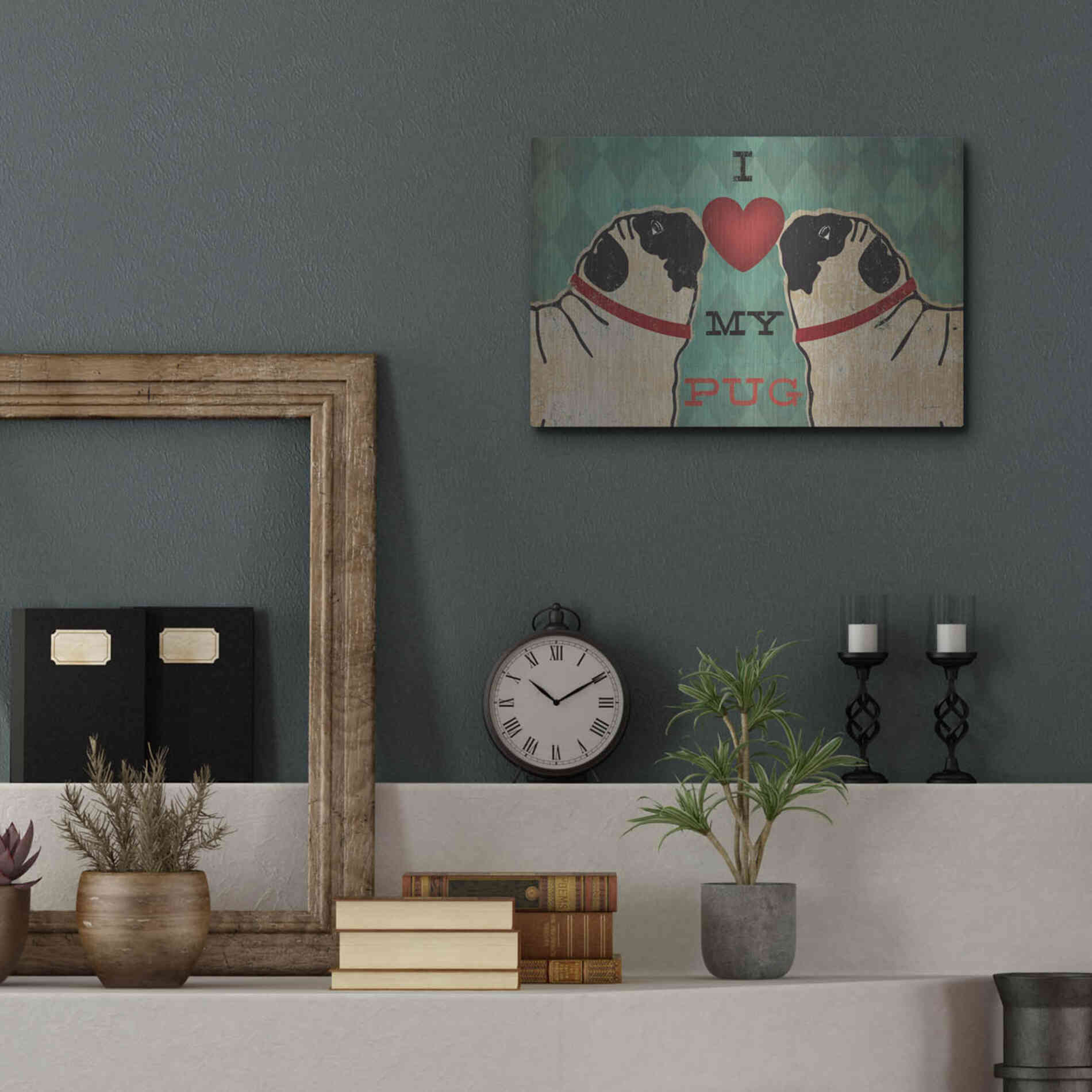 Luxe Metal Art 'Pug and Pug - I Love My Pug' by Ryan Fowler, Metal Wall Art,16x12