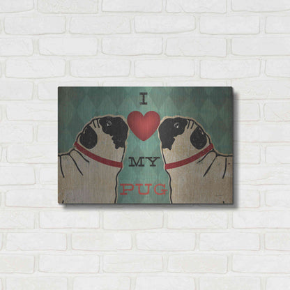 Luxe Metal Art 'Pug and Pug - I Love My Pug' by Ryan Fowler, Metal Wall Art,24x16