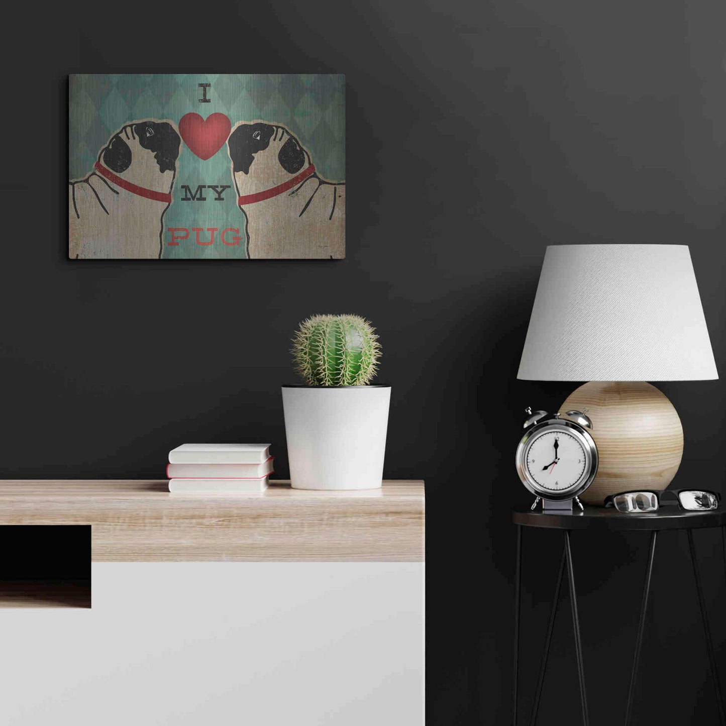 Luxe Metal Art 'Pug and Pug - I Love My Pug' by Ryan Fowler, Metal Wall Art,24x16