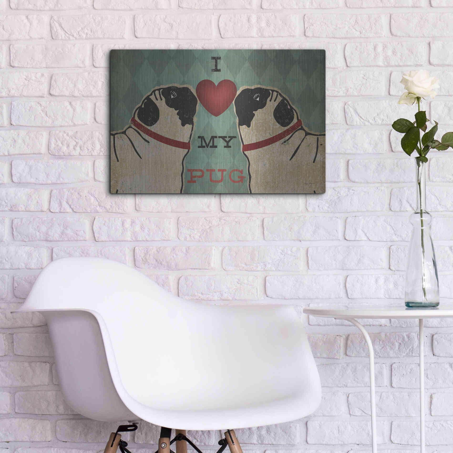 Luxe Metal Art 'Pug and Pug - I Love My Pug' by Ryan Fowler, Metal Wall Art,24x16