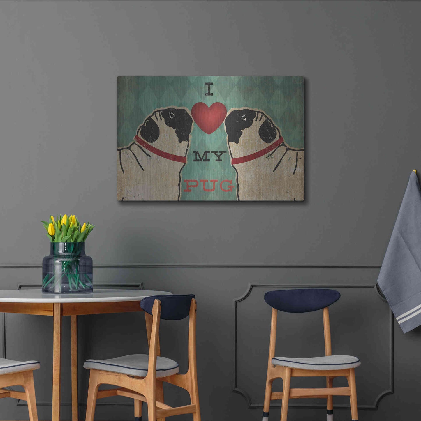 Luxe Metal Art 'Pug and Pug - I Love My Pug' by Ryan Fowler, Metal Wall Art,36x24