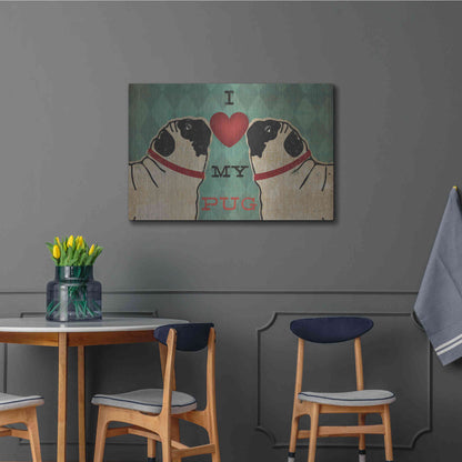 Luxe Metal Art 'Pug and Pug - I Love My Pug' by Ryan Fowler, Metal Wall Art,36x24