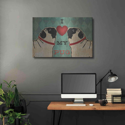 Luxe Metal Art 'Pug and Pug - I Love My Pug' by Ryan Fowler, Metal Wall Art,36x24
