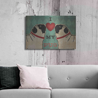 Luxe Metal Art 'Pug and Pug - I Love My Pug' by Ryan Fowler, Metal Wall Art,36x24