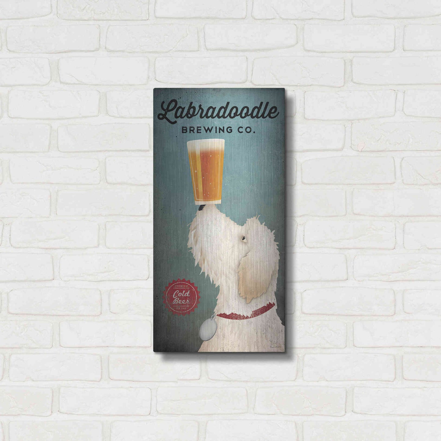 Luxe Metal Art 'Labradoodle Brewing' by Ryan Fowler, Metal Wall Art,12x24