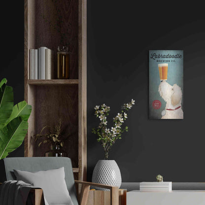 Luxe Metal Art 'Labradoodle Brewing' by Ryan Fowler, Metal Wall Art,12x24