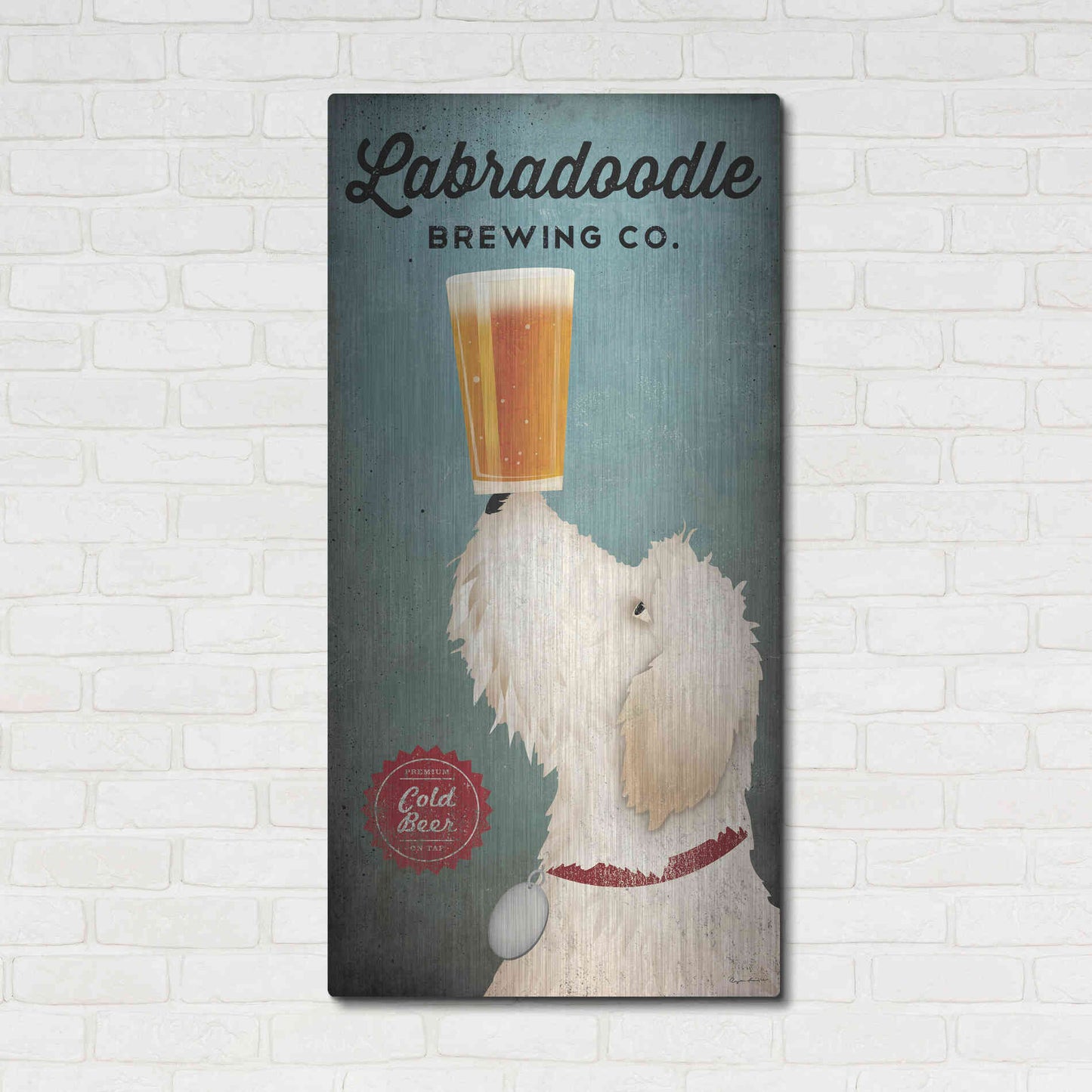 Luxe Metal Art 'Labradoodle Brewing' by Ryan Fowler, Metal Wall Art,24x48
