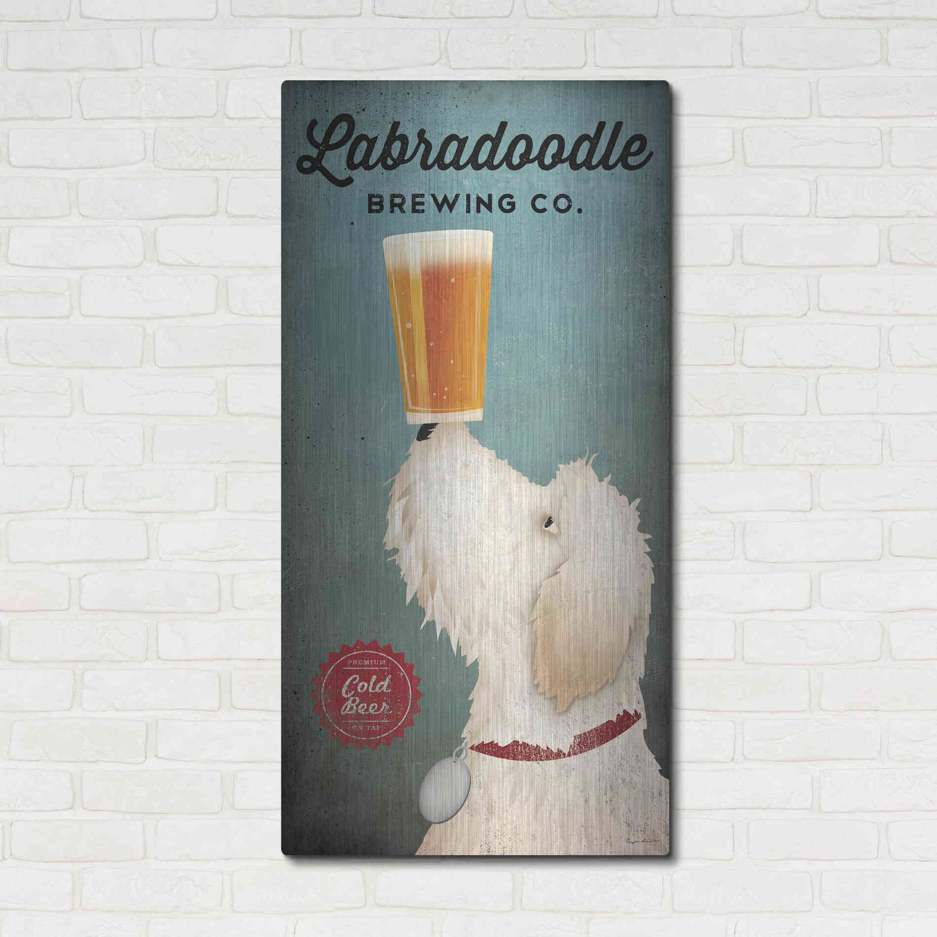 Luxe Metal Art 'Labradoodle Brewing' by Ryan Fowler, Metal Wall Art,24x48