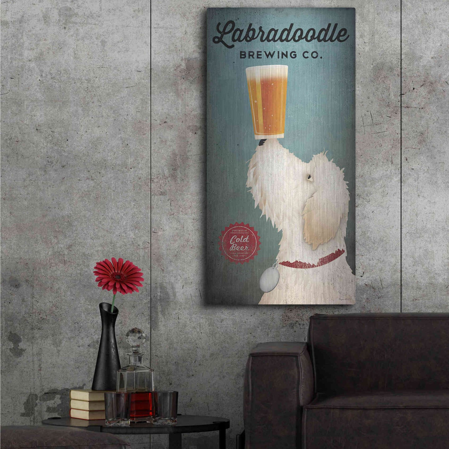 Luxe Metal Art 'Labradoodle Brewing' by Ryan Fowler, Metal Wall Art,24x48