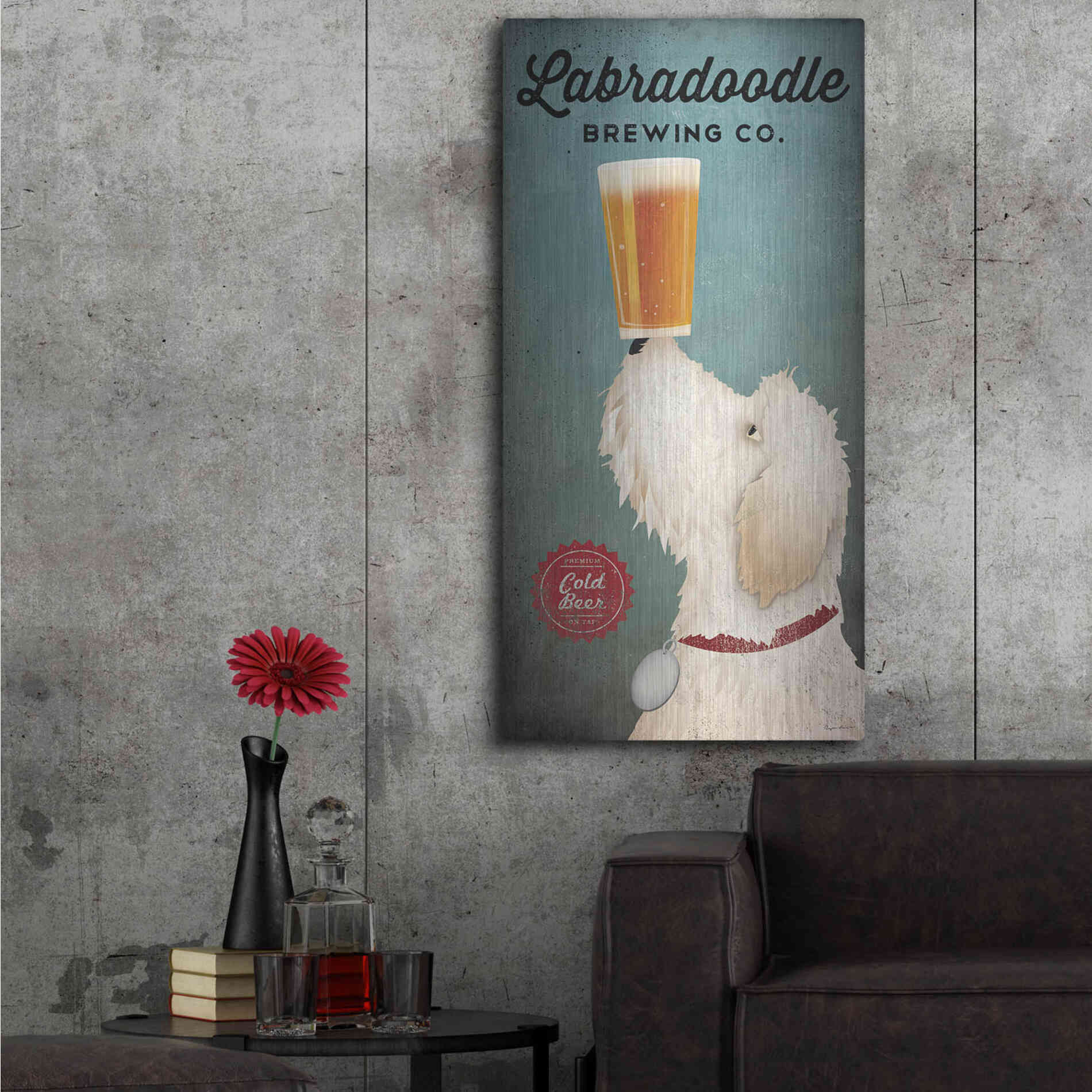 Luxe Metal Art 'Labradoodle Brewing' by Ryan Fowler, Metal Wall Art,24x48