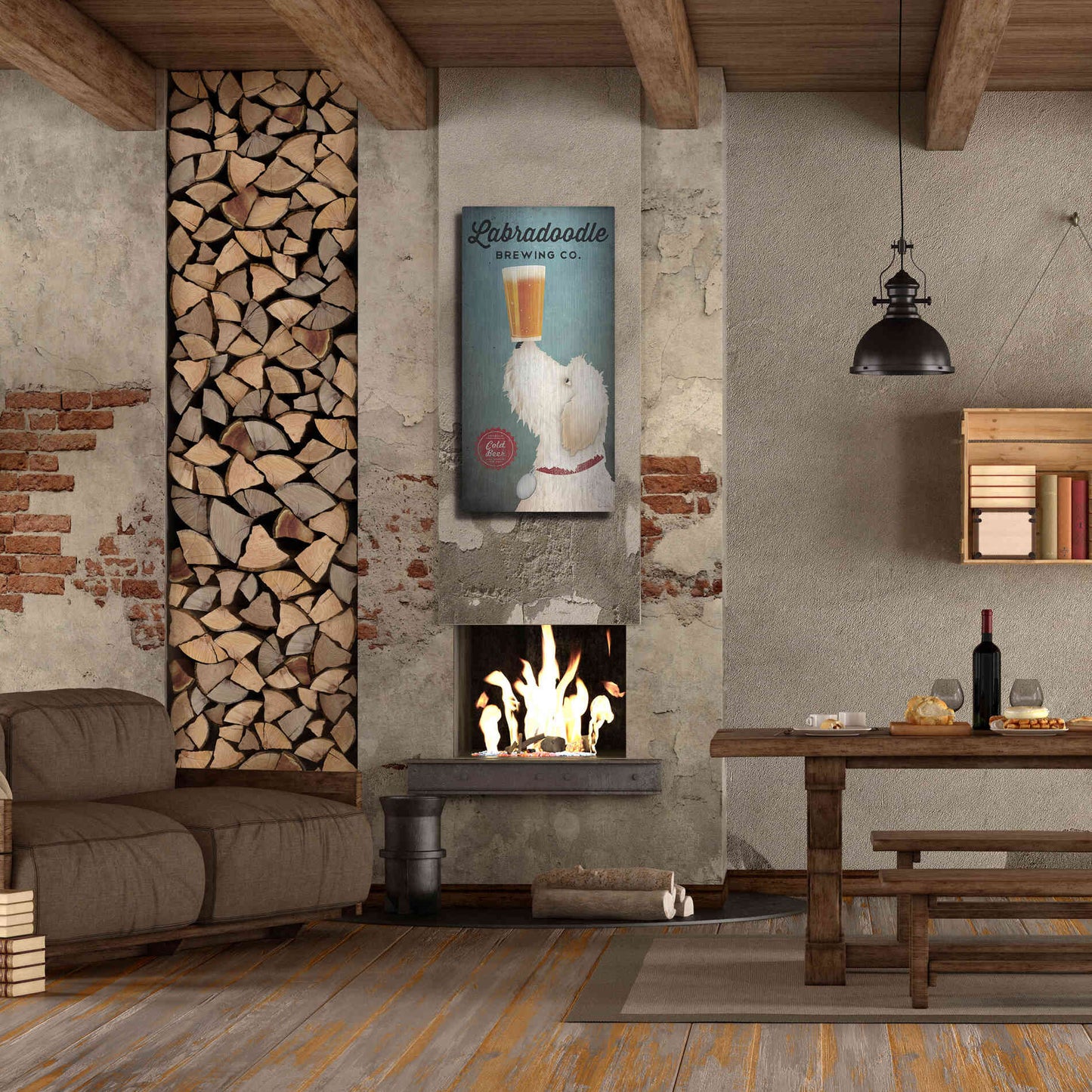 Luxe Metal Art 'Labradoodle Brewing' by Ryan Fowler, Metal Wall Art,24x48