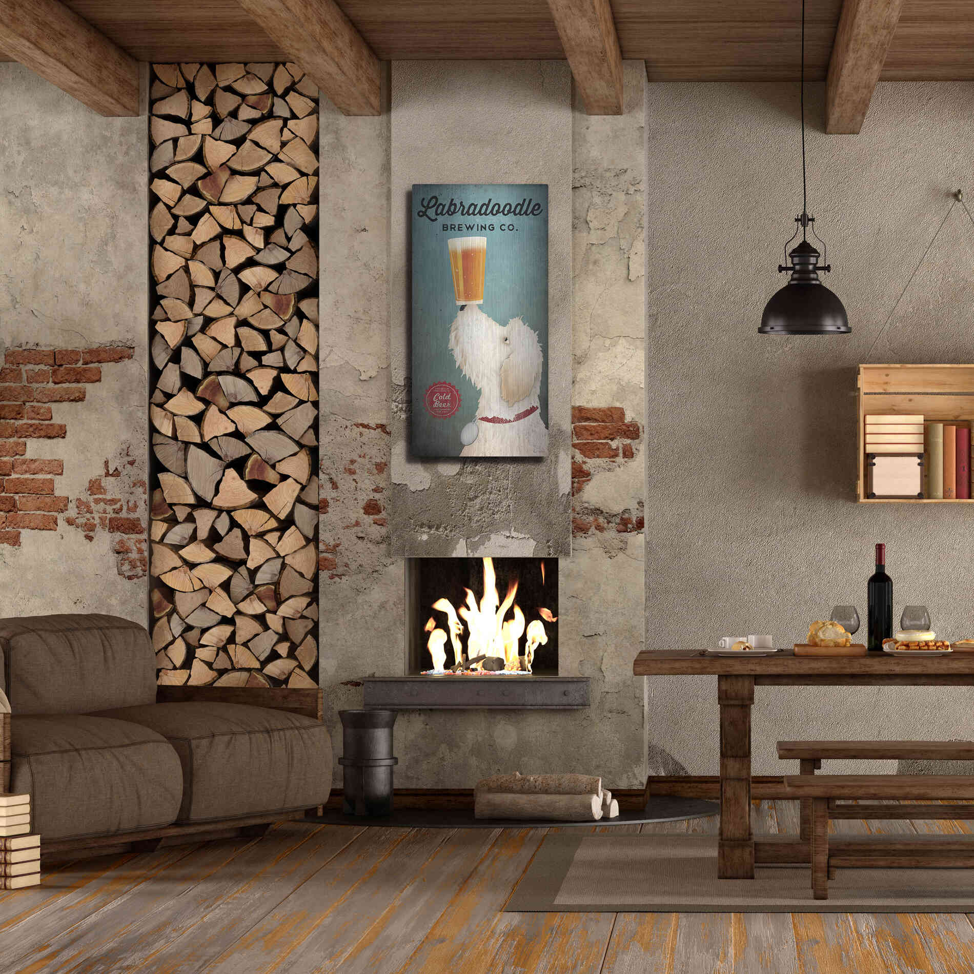 Luxe Metal Art 'Labradoodle Brewing' by Ryan Fowler, Metal Wall Art,24x48