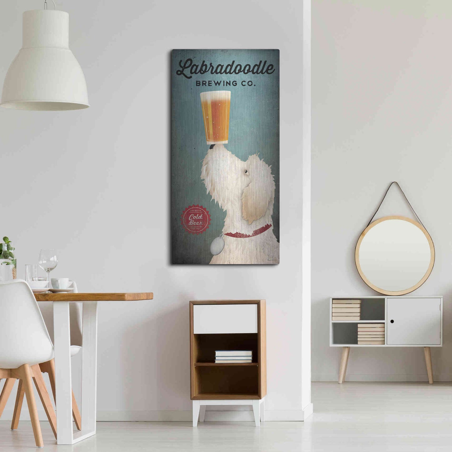 Luxe Metal Art 'Labradoodle Brewing' by Ryan Fowler, Metal Wall Art,24x48