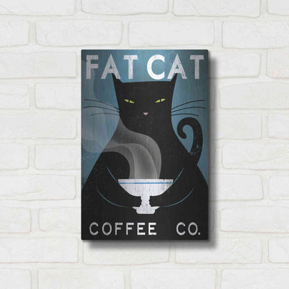 Luxe Metal Art 'Cat Coffee no City' by Ryan Fowler, Metal Wall Art,12x16