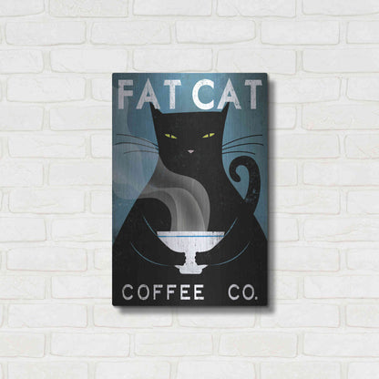 Luxe Metal Art 'Cat Coffee no City' by Ryan Fowler, Metal Wall Art,16x24