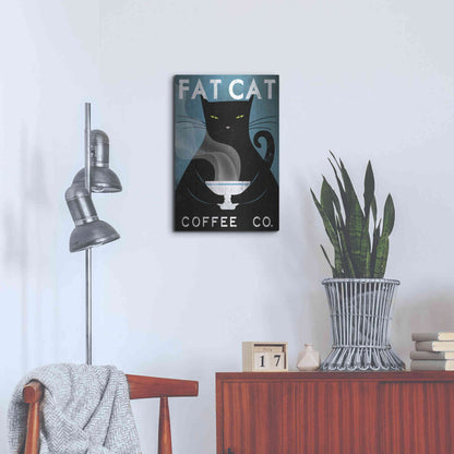Luxe Metal Art 'Cat Coffee no City' by Ryan Fowler, Metal Wall Art,16x24