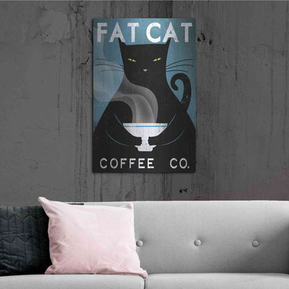 Luxe Metal Art 'Cat Coffee no City' by Ryan Fowler, Metal Wall Art,24x36