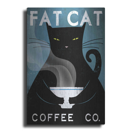 Luxe Metal Art 'Cat Coffee no City' by Ryan Fowler, Metal Wall Art