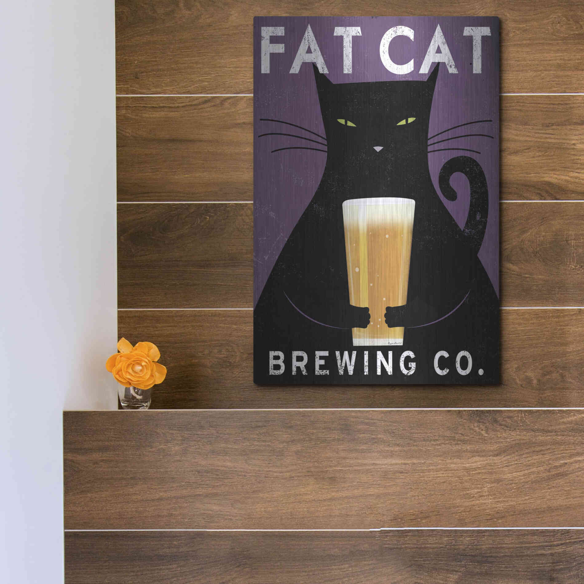 Luxe Metal Art 'Cat Brewing no City' by Ryan Fowler, Metal Wall Art,12x16