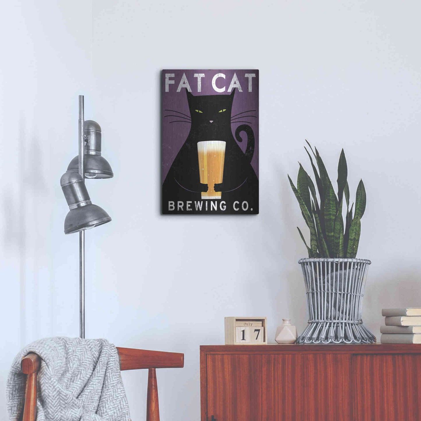 Luxe Metal Art 'Cat Brewing no City' by Ryan Fowler, Metal Wall Art,16x24