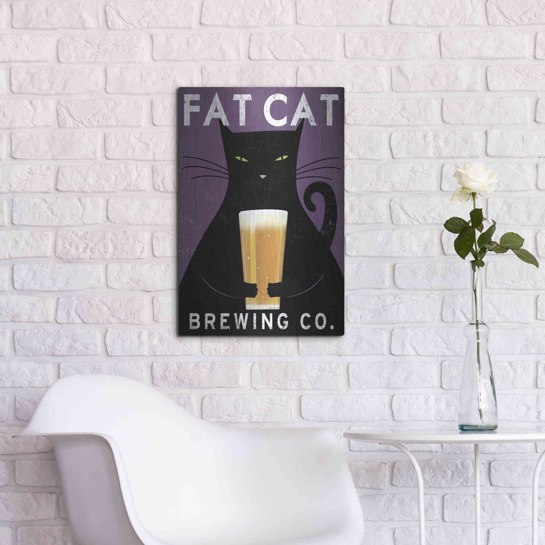 Luxe Metal Art 'Cat Brewing no City' by Ryan Fowler, Metal Wall Art,16x24