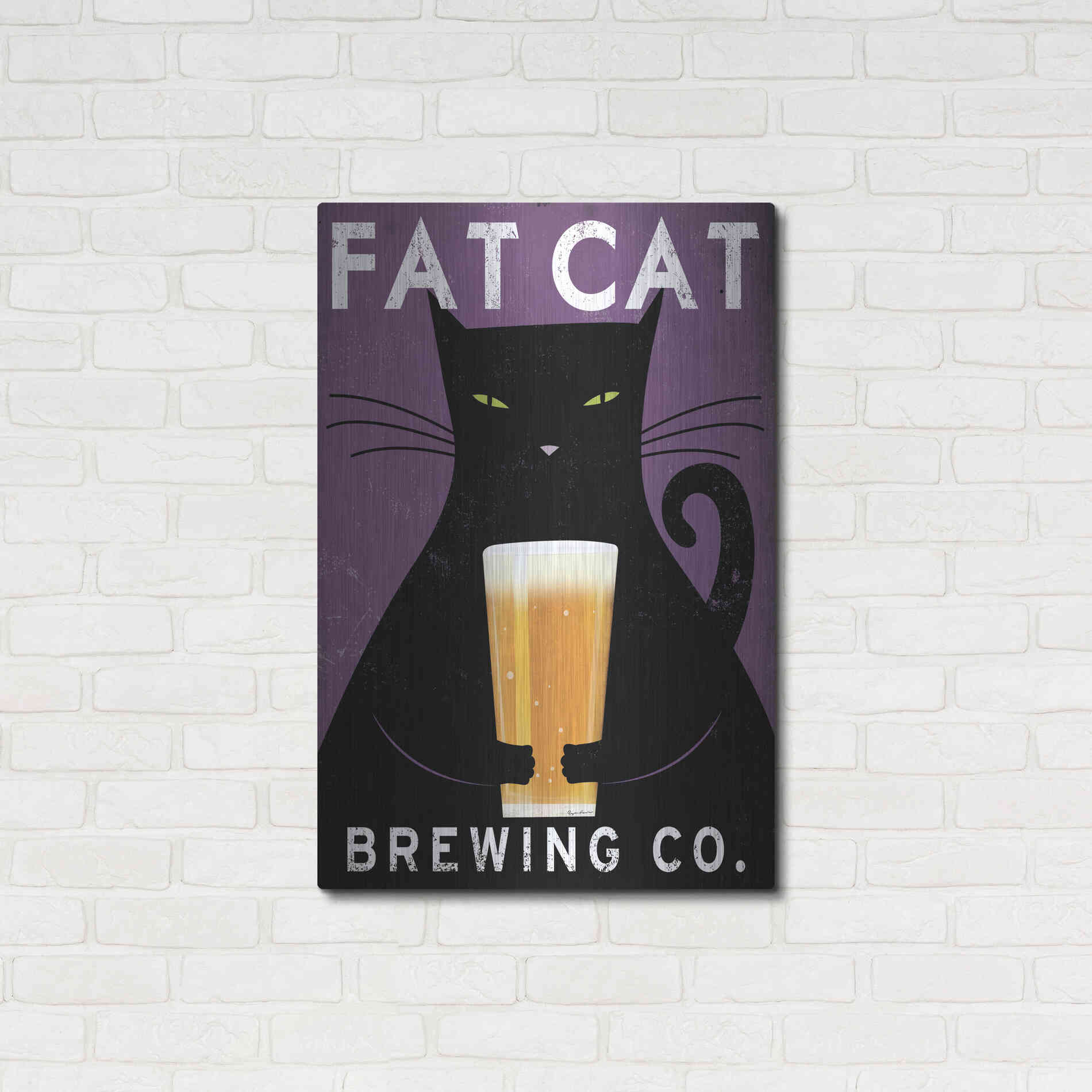 Luxe Metal Art 'Cat Brewing no City' by Ryan Fowler, Metal Wall Art,24x36