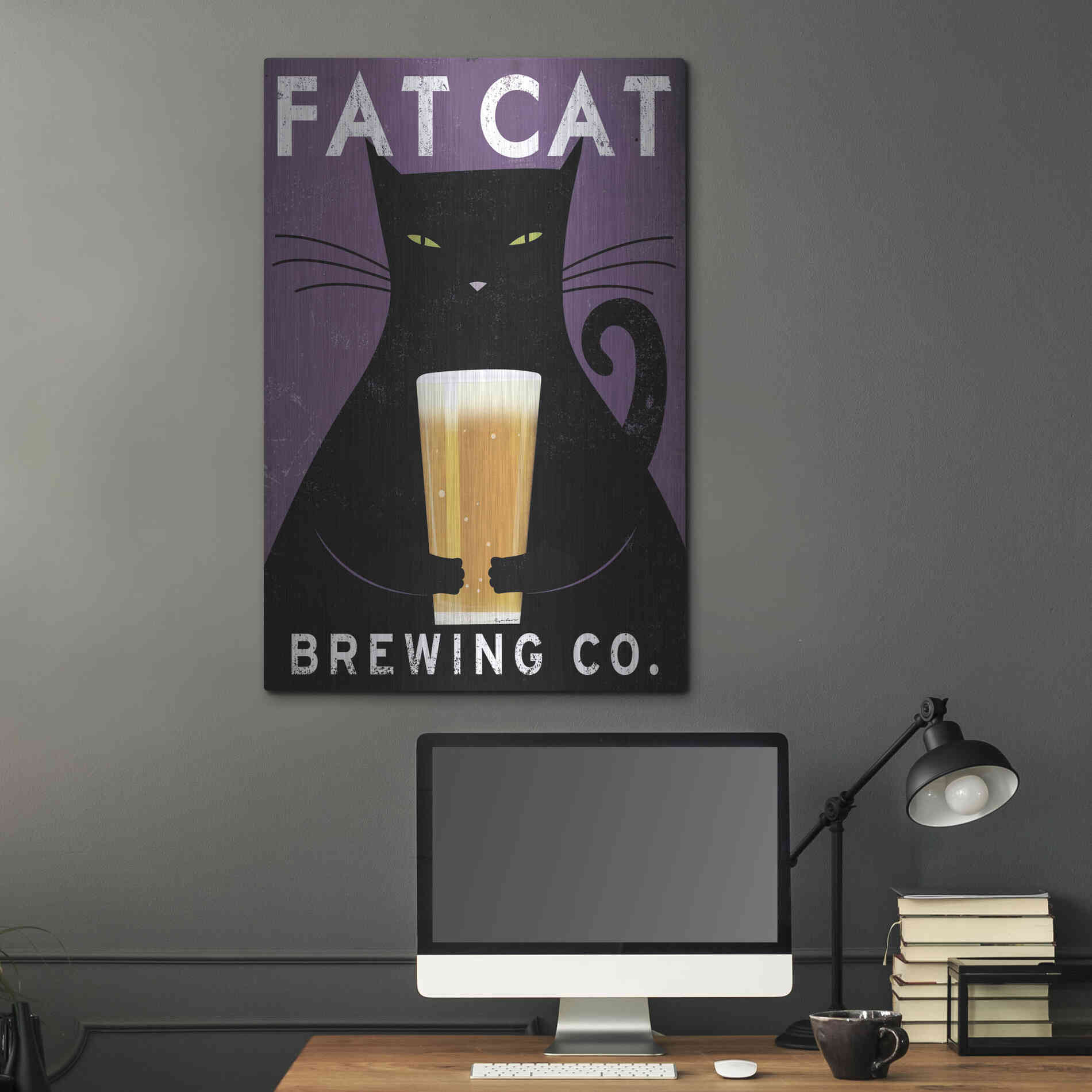 Luxe Metal Art 'Cat Brewing no City' by Ryan Fowler, Metal Wall Art,24x36