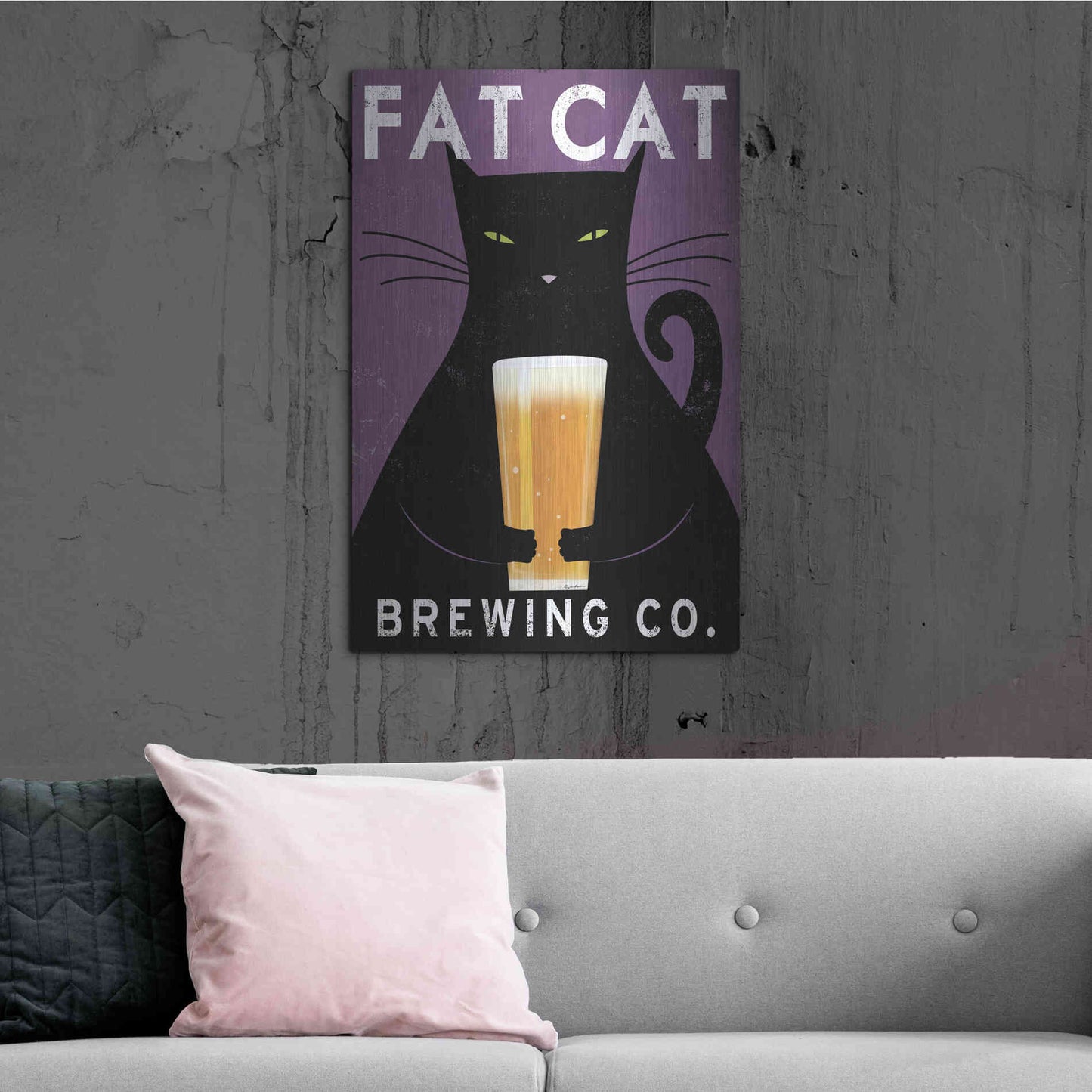 Luxe Metal Art 'Cat Brewing no City' by Ryan Fowler, Metal Wall Art,24x36