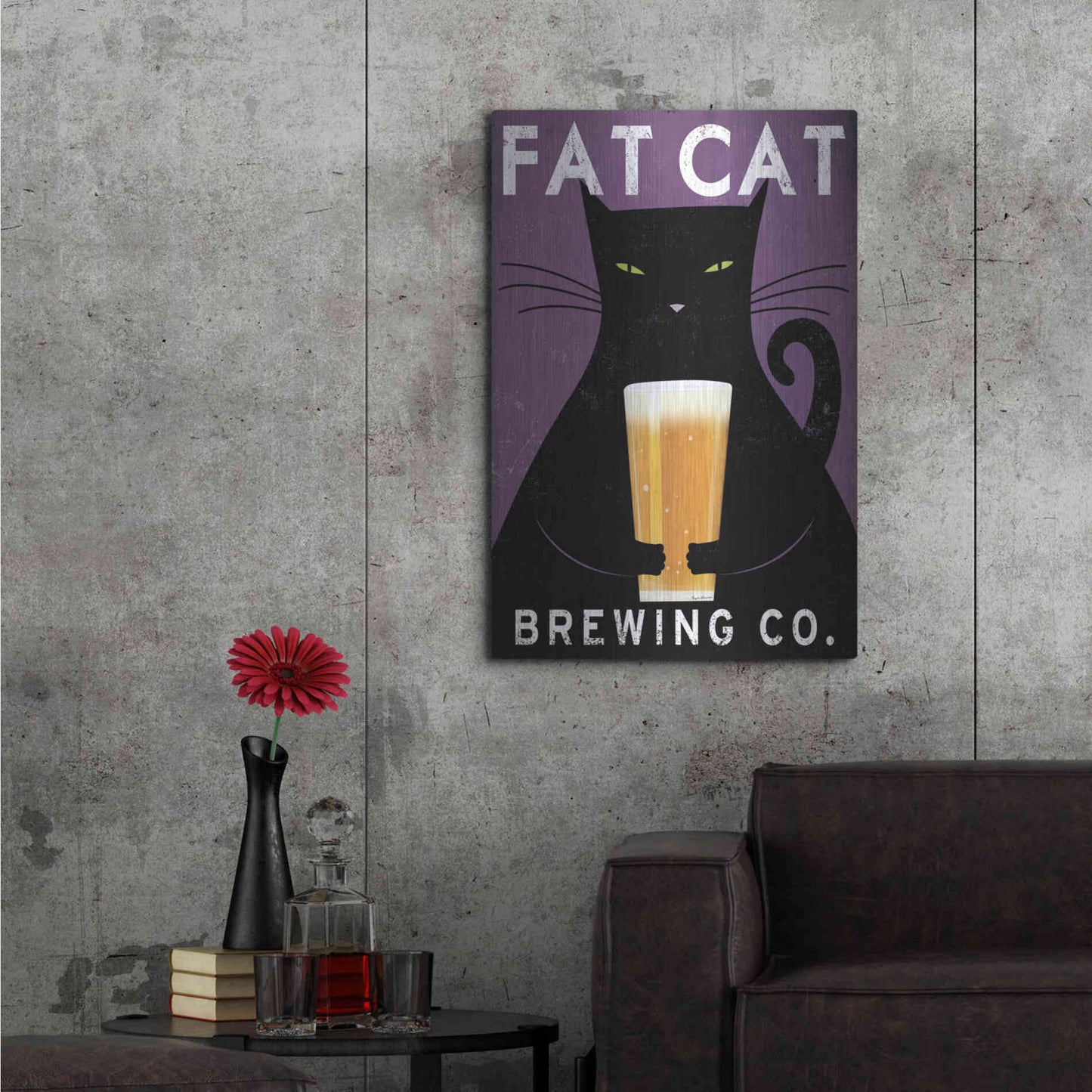 Luxe Metal Art 'Cat Brewing no City' by Ryan Fowler, Metal Wall Art,24x36